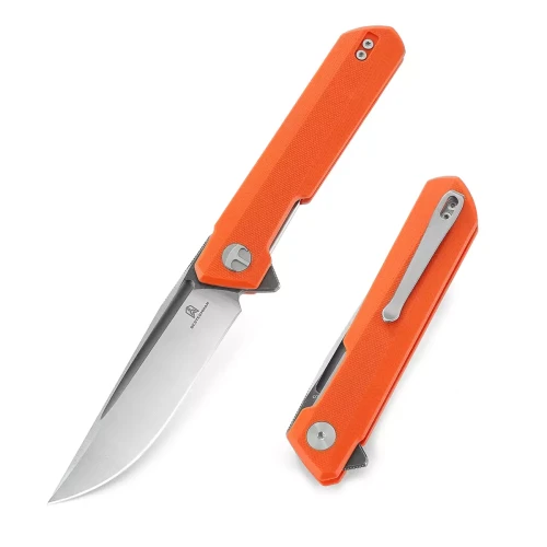 Noz-Bestechman-Dundee-Orange-G10-Grey-Titanized-Satin-D2-by-Ostap-Hel-BMK01H.webp