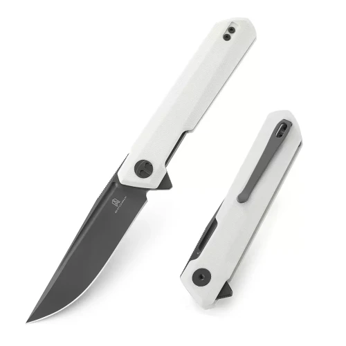 Noz-Bestechman-Dundee-White-G10-Grey-Titanized-Satin-D2-by-Ostap-Hel-BMK01G.webp
