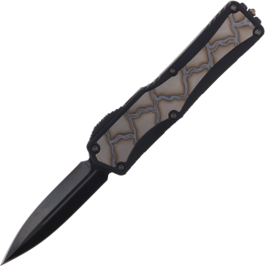 Nóż automatyczny OTF Heretic Custom Colossus DE Black Aluminum/Flamed Ti Inlay, High Sheen SW DLC MagnaCut (COLOSSUS S/N 049)