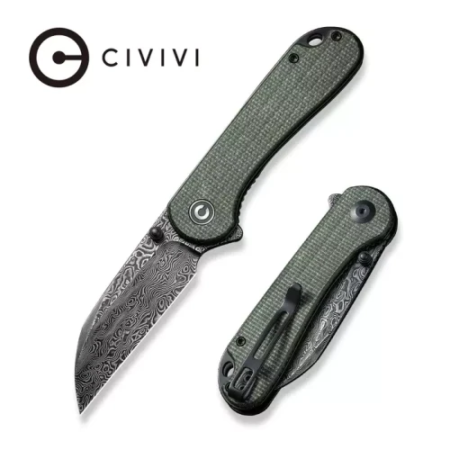 Nóż składany Civivi Elementum Wharncliffe Green Canvas Micarta, Black Hand Rubbed Damascus (C18062AF-DS1)-1 43625