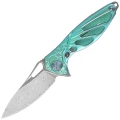 Nóż składany RikeKnife Mini Hummingbird Green Titanium, Rose Damascus by Richard Wu (RK-MINI-G)-1 43690
