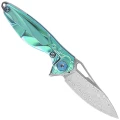 Nóż składany RikeKnife Mini Hummingbird Green Titanium, Rose Damascus by Richard Wu (RK-MINI-G)-2 43690