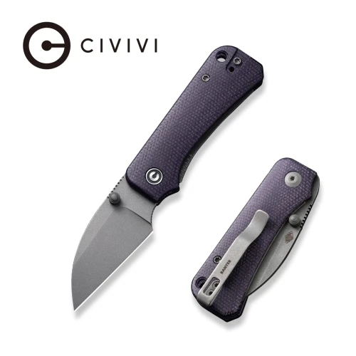 Nóż składany Civivi Baby Banter Wharncliffe Purple Canvas Micarta, Grey Stonewashed Nitro-V by Ben Petersen (C19068SC-2)-1 44059