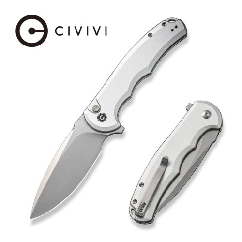 Nóż składany Civivi Button Lock Praxis Silver Aluminium, Satin Nitro-V (C18026E-2)-1 45349