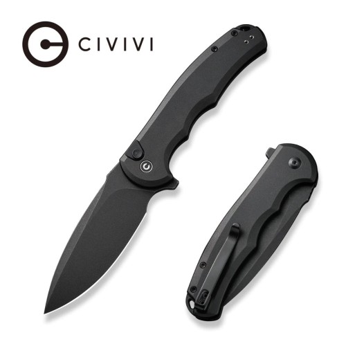 Nóż składany Civivi Button Lock Praxis Black Aluminium, Black Stonewashed Nitro-V (C18026E-1)-1 45350