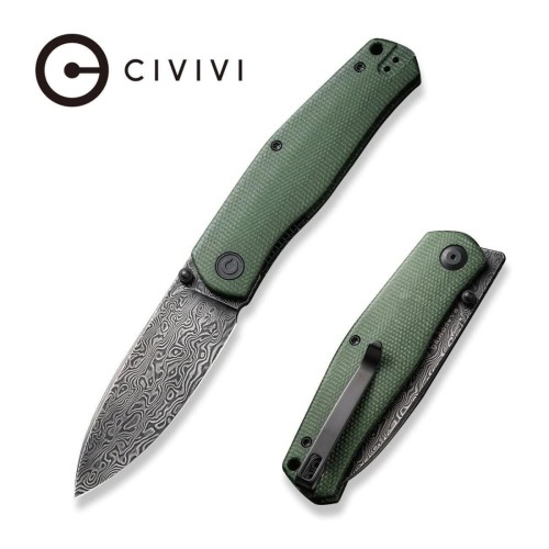 Nóż składany Civivi Sokoke Green Canvas Micarta, Black Hand Rubbed Damascus by Ray Laconico (C22007-DS2)-1 45356