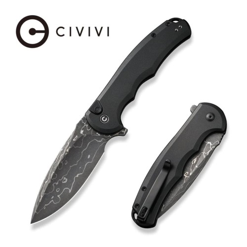 Nóż składany Civivi Button Lock Praxis Black Aluminium, Damascus (C18026E-DS1)-1 45623