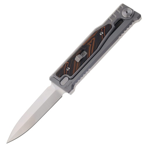 Nóż grawitacyjny Reate EXO-M OTF Gravity D/E Bead Blasted Titanium/Damascus Orange-Black G10, Satin Elmax-1 50321