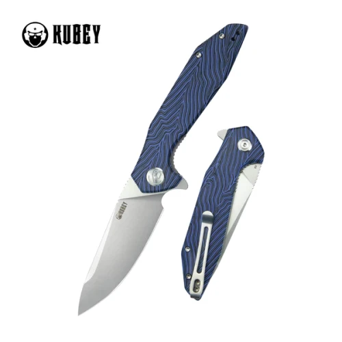 Nóż składany Kubey Nova Blue/Black Damascus G10, Bead Blasted D2 (KU117J)-1 50436