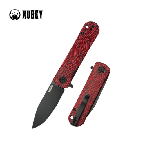 Nóż składany Kubey NEO Red / Black Damascus G10, Black Stonewashed AUS-10 by Keanu Alfaro (KU371F)-1 50448
