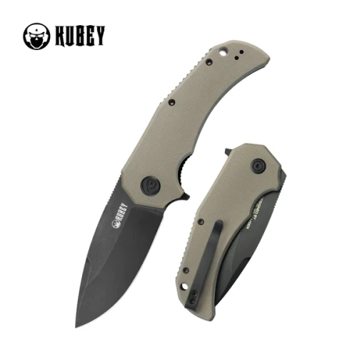 Nóż składany Kubey Bravo One Drop Point Tan G10, Black Stonewashed AUS-10 by Mikkel Willumsen (KU319D)-1 50456