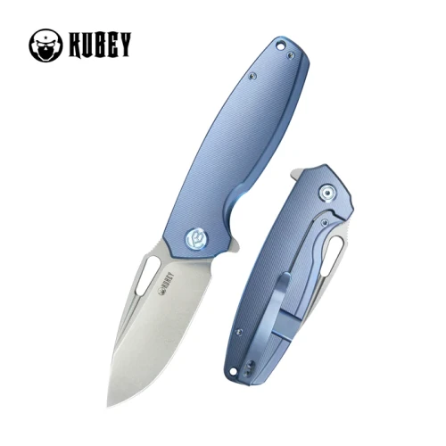 Nóż składany Kubey Tityus Blue Titanium, Bead Blasted 14C28N (KB360D)-1 50479