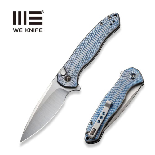 Nóż składany WE Knife Button Lock Kitefin LE No ???/155 Blue/Gray Titanium, Hand Polished Satin CPM 20CV (WE19002M-3)-1 50550