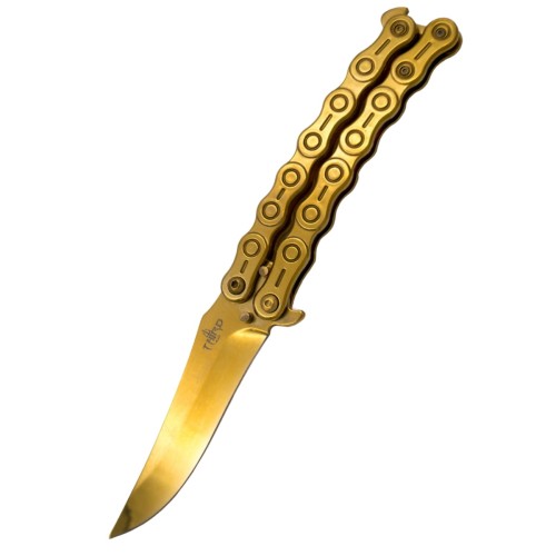 Nóż składany motylek Third Balisong Chain Design Gold Titanium Stainless Steel, Gold Titanium 420 (K2819D)-1 50610