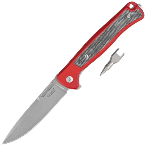 Nóż składany LionSteel Skinny Red Aluminium/Black Canvas Micarta, Stonewashed MagnaCut by Molletta (SK01A RS)-1 51222