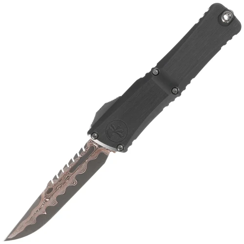 Nóż automatyczny OTF Microtech Custom Combat Troodon LT Interceptor Signature Black Aluminium, Baker Forge Raindrop CopperMai Damascus by Tony Marfione (1217-16MS1)-1 54497