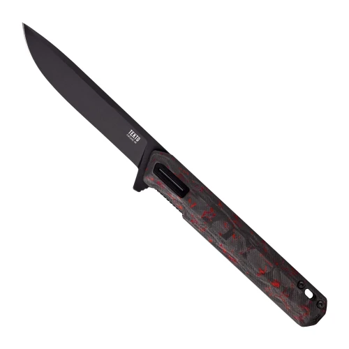Nóż składany Tekto F2 Bravo Black/Red Forged Ember Carbon, Black HW/Clip, Black D2-1 54628