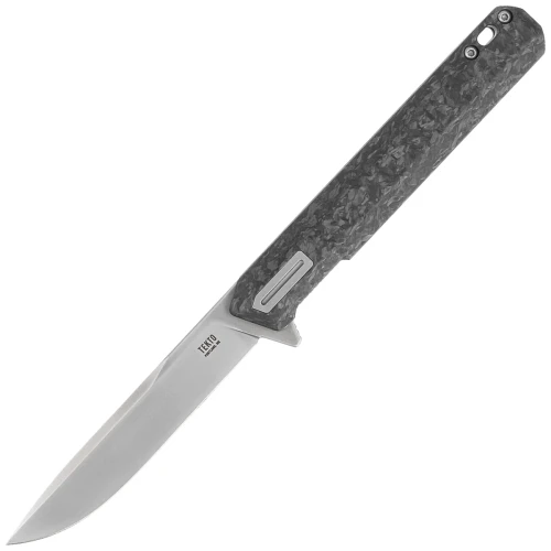 Nóż składany Tekto F2 Bravo Black Forged Carbon Fiber, Silver HW/Clip, Satin D2-1 54630