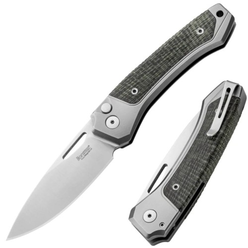 Nóż składany LionSteel Twain Gray Titanium / Green Canvas Micarta, Satin MagnaCut by Gianni Pauletta (TW GY CVG)-1 55582
