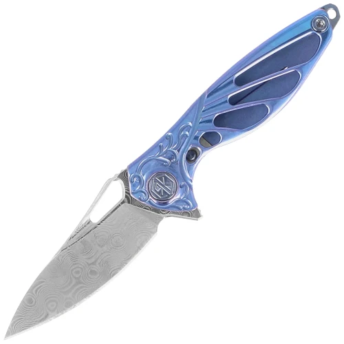 Nóż na szyję RikeKnife Mini Hummingbird Blue Titanium, Rose Damascus by Richard Wu (RK-MINI-B)-1 55700