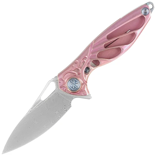 Nóż na szyję RikeKnife Mini Hummingbird Pink Titanium, Rose Damascus by Richard Wu (RK-MINI-PI)-1 55701