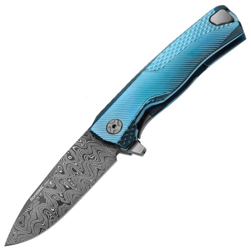 Nóż składany LionSteel ROK Blue Titanium, Chad Nichols Scrambled Damascus (ROK DD BL)-1 55987