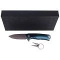 Nóż składany LionSteel ROK Blue Titanium, Chad Nichols Scrambled Damascus (ROK DD BL)-3 55987