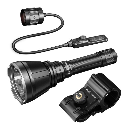 Zestaw latarka LED Fenix HT18R i montaż taktyczny ALG-18 oraz włącznik na kablu żelowy Fenix AER-05- 56043