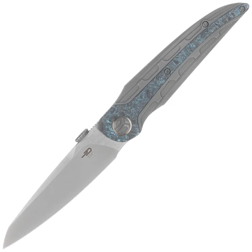 Nóż składany Bestech Prydwen Dark Grey Titanium/Blue Marbled Carbon Fiber, Bead Blasted/Satin MagnaCut by Kombou (BT2409C)-1 56370