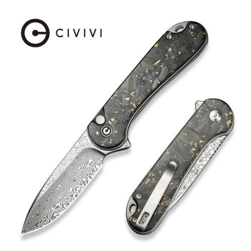 Nóż składany Civivi Button Lock Elementum II Shredded Carbon Fiber/Golden Shred, Damascus (C18062P-10)-1 56512
