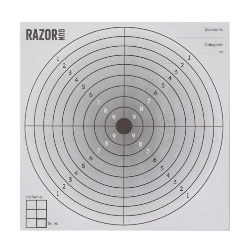 Komplet 100 x tarcza strzelecka RazorGun 14x14 czarny środek- 57542