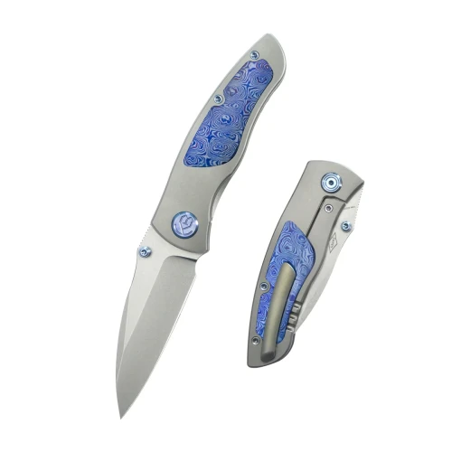 Nóż składany Kubey KB Knives Vertigo Gray Titanium/Timascus, Stonewashed CPM S35VN by Peter Carey (KB258D)-1 57737