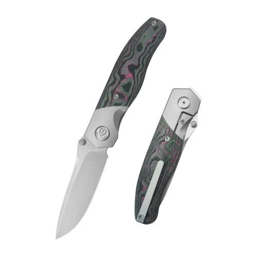 Nóż składany Kubey KB Knives Velvet Snake Gray Titanium/Watermelon Sugar Camocarbon, Stonewashed M390 by Bastard Knives (KB266A)-1 57745