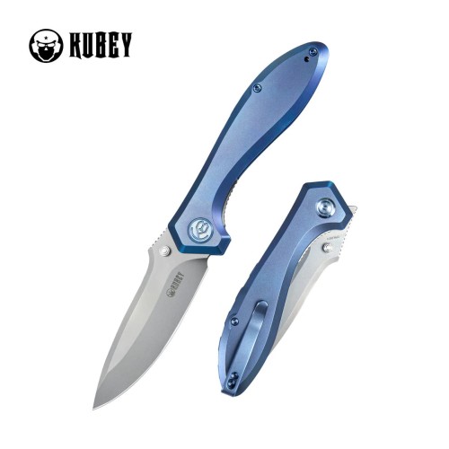 Nóż składany Kubey Ruckus Blue Titanium, Beadblasted CPM 20CV by Sherif Manganas (KB314R)-1 57750