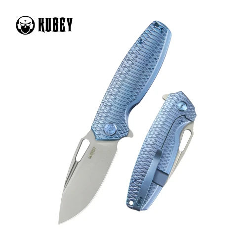 Nóż składany Kubey Tityus Blue Pattern Titanium, Beadblasted 14C28N (KB360F)-1 57897