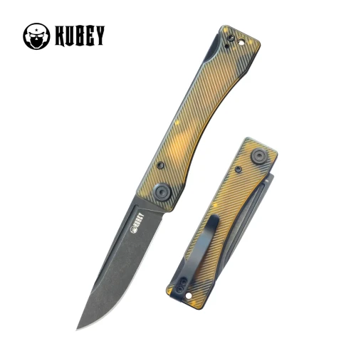 Nóż składany Kubey Akino Yellow Ultem, Blackwashed 14C28N by Tiguass (KU2102H)-1 57927