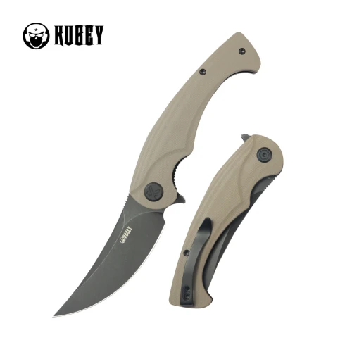 Nóż składany Kubey Scimitar Tan G10, Blackwashed 14C28N (KU173N)-1 57942