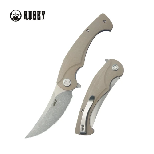 Nóż składany Kubey Scimitar Tan G10, Beadblasted 14C28N (KU173M)-1 57943