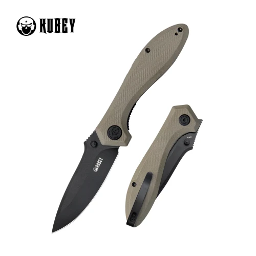 Nóż składany Kubey Ruckus Tan G10, Blackwashed AUS-10 by Sherif Manganas (KU314K)-1 57970