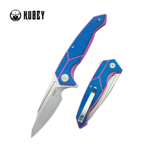 Nóż składany Kubey RBC-1 Blue / Pink G10, Stonewashed 14C28N by Sherif Manganas (KU373C)-1 57989