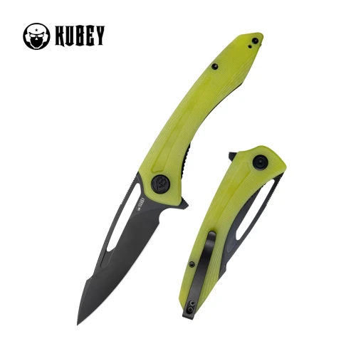 Kubey Merced Knife Translucent Yellow G10, Blackwashed AUS-10 by Sherif Manganas (KU345C)-1 58003