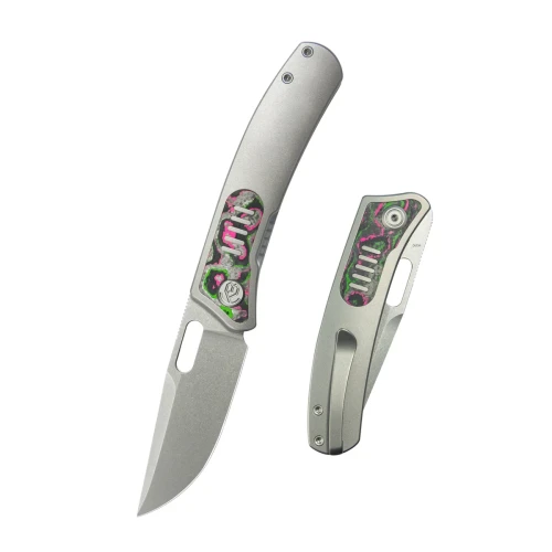 Nóż składany Kubey KB Knives Common Thread Gray Titanium/Watermelon Sugar Camocarbon, Stonewashed M390 by Justin Lundquist (KB377B)-1 58053