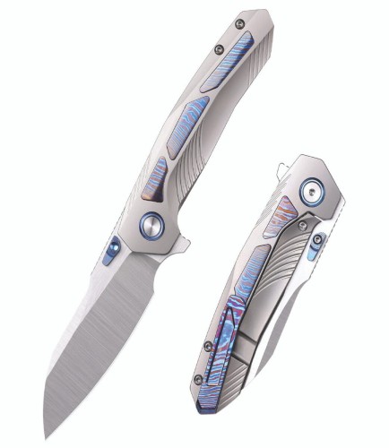 Nóż składany Remette Kestrel Gray Titanium/Timascus, Satin CPM S35VN (RTPO-D)-1 58095
