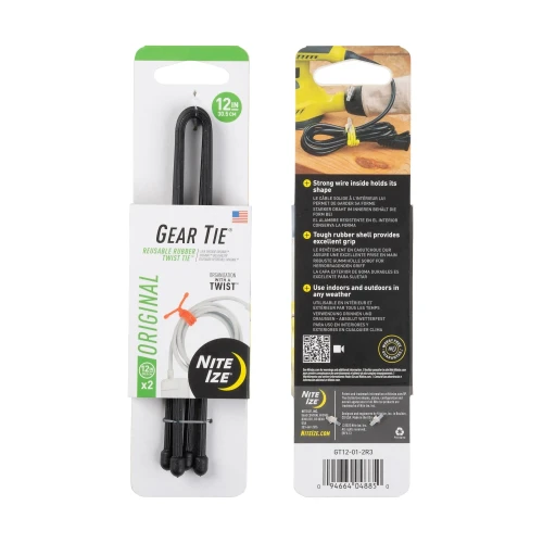 Nite Ize - Elastyczne troki Gear Tie 12'' - Dwupak - Czarne - GT12-01-2R3-1 58675