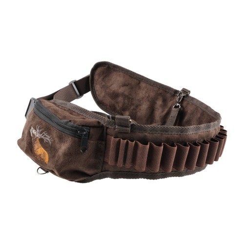 Pas na amunicje zamszowy z kieszeniami PZ001 brąz, haft jelen ryczy czarny- 58811