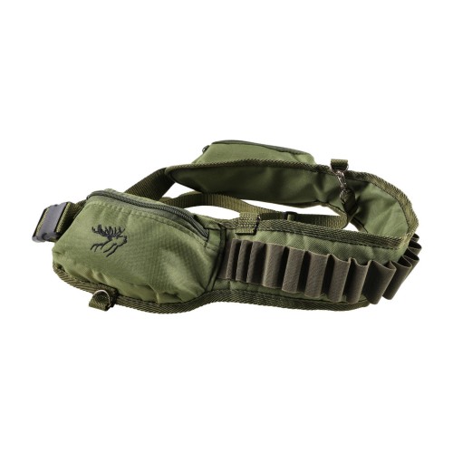 Pas na amunicję z kieszeniami P001 12/16 oliwkowy, haft jeleń ryczy- 58812