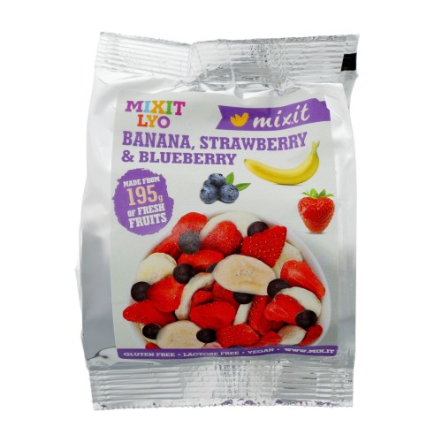 Chrupiące owoce do kieszeni Mixit: banan, truskawka, jagoda 23 g- 59834 