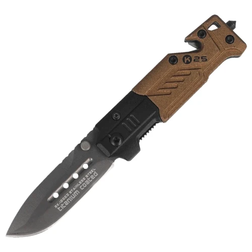 Nóż składany na szyję K25 RK-19652 Rubbered Black / Coyote Aluminium, Titanium 7Cr17MoV-1 60360 