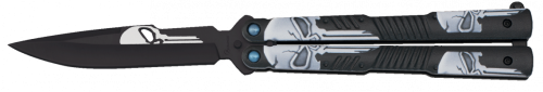 Nóż składany motylek Martinez Albainox Balisong Skulls 3D Design Black Aluminium, Black 3Cr13Mov (02201)-1 60528 