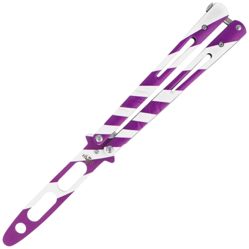 Nóż składany motylek Third Decor Habitat Balisong K3104 Practice Fan Knife Non-Cutting White/Purple 420, White/Purple 420 (TH-K3104)-1 60758 